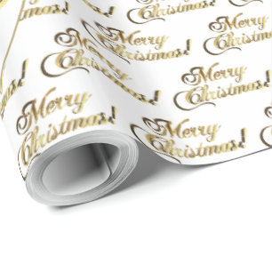 Merry Christmas Elegant Gold and White Script Wrapping Paper