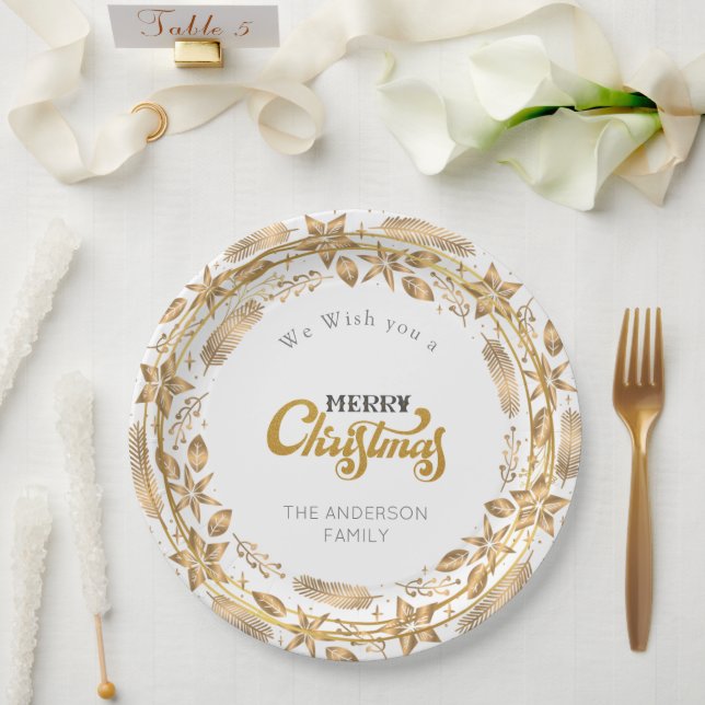Merry Christmas Elegant Gold Arch White Paper Plat Plate (Wedding)