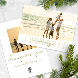 Merry Christmas Elegant Gold Calligraphy 2 Photo Holiday Card