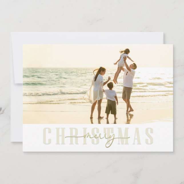 Merry Christmas Elegant Gold Calligraphy 3 Photo  Holiday Card (Front)