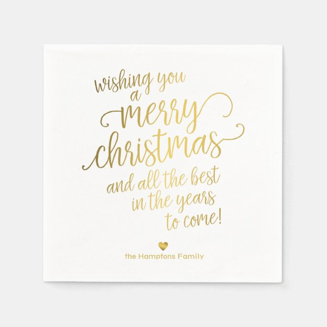 Merry Christmas Elegant Gold Calligraphy Holiday Napkin (Front)