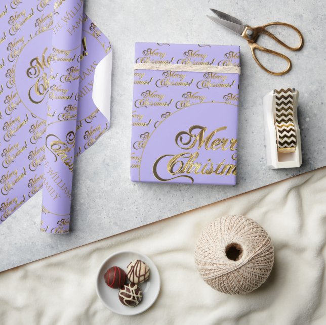 Merry Christmas Elegant Gold Script Lilac Purple Wrapping Paper (Crafts)