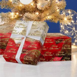 Merry Christmas Elegant Gold Script Poinsettia Wrapping Paper