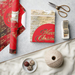 Merry Christmas Elegant Gold Script Poinsettia Wrapping Paper