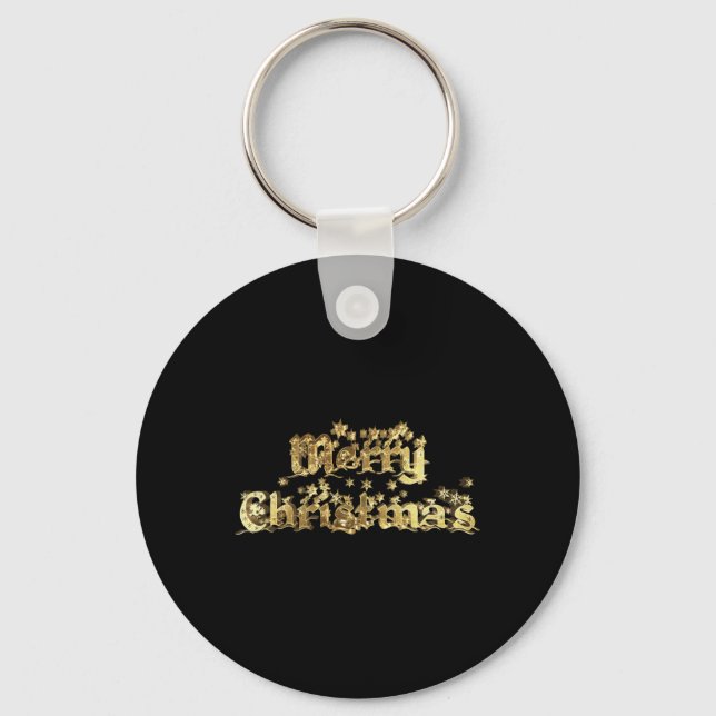 Merry Christmas Elegant Gold Stars Tygraphy T Shir Key Ring (Front)