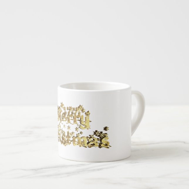 Merry Christmas Elegant Gold Stars Typography Espresso Cup (Front Right)