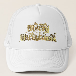 Merry Christmas Elegant Gold Stars Typography Trucker Hat