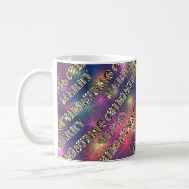 Merry Christmas Elegant Gold Typography Stars Coffee Mug (Left)