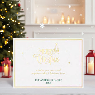 Merry Christmas Elegant Graphic Typography White  Foil Holiday Card