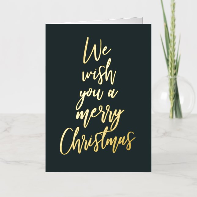 Merry Christmas Elegant Green Gold Foil Photo Card (Front)