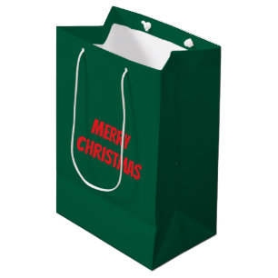 Merry Christmas elegant green &red personalized  Medium Gift Bag