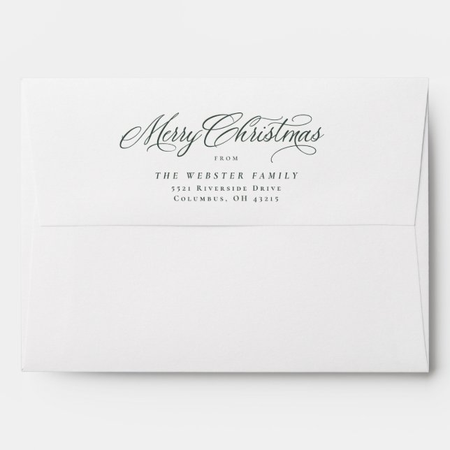 Merry Christmas elegant green script holiday Envelope (Back (Top Flap))