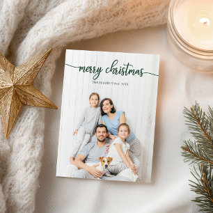 Merry Christmas Elegant Green Script Unique Photo Postcard