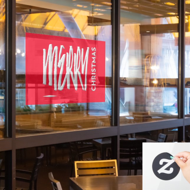 Merry Christmas Elegant Holiday Red Typography Window Cling (Restaurant Window)