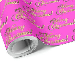 Merry Christmas Elegant Hot Pink Gold Script Wrapping Paper
