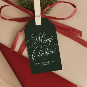 Merry Christmas elegant hunter green holiday plaid Gift Tags