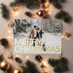 Merry Christmas Elegant Minimalist Photo Foil Holiday Card