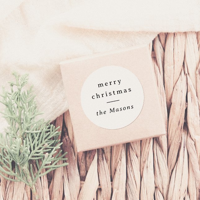 Merry Christmas | Elegant Minimalist Typography Classic Round Sticker (Creator Uploaded)