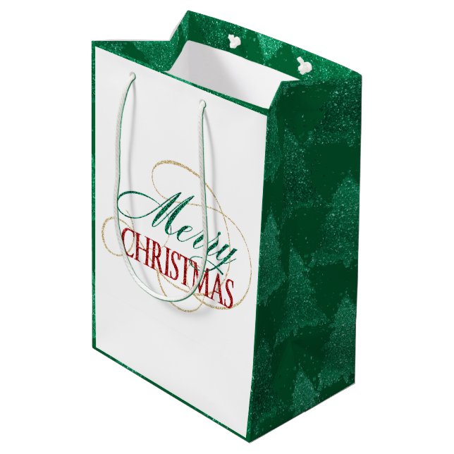 Merry Christmas Elegant Modern Holiday Script Medium Gift Bag (Back Angled)