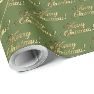 Merry Christmas Elegant Olive Green Gold Script Wrapping Paper