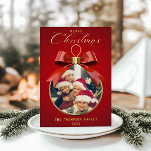 Merry Christmas Elegant One Photo ornament frame Foil Holiday Card