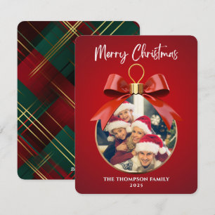 Merry Christmas Elegant One Photo ornament frame Holiday Card