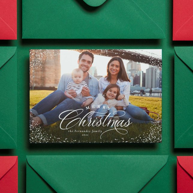 Merry Christmas elegant one photo red Holiday Card (Creator Uploaded)