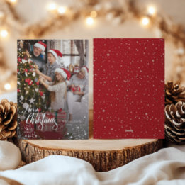 Merry Christmas Elegant One Photo Snow Frame Card