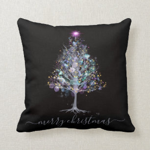 Merry Christmas elegant pastel lit tree Cushion