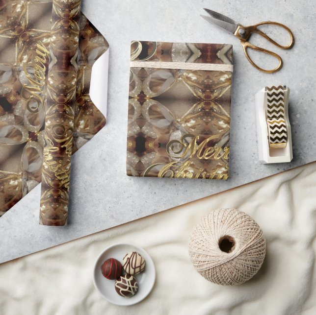 Merry Christmas Elegant Pattern Faux Gold Script Wrapping Paper (Crafts)