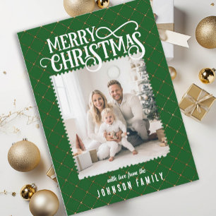 Merry Christmas! Elegant Pattern Green Photo Card
