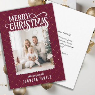 Merry Christmas! Elegant Pattern Red Photo Card 