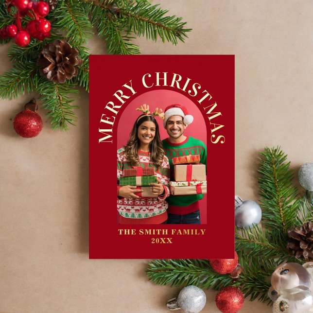 Merry Christmas Elegant Photo Arch Foil Holiday Card (Creator Uploaded)