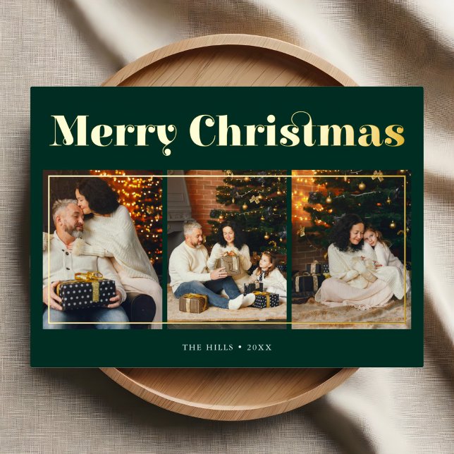 Merry Christmas Elegant Photo Green Foil Holiday Card (Creator Uploaded)