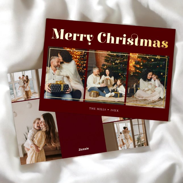 Merry Christmas Elegant Photo Red Foil Holiday Card (Creator Uploaded)