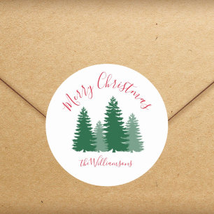 Merry Christmas Elegant Pine Custom Gift Classic Round Sticker