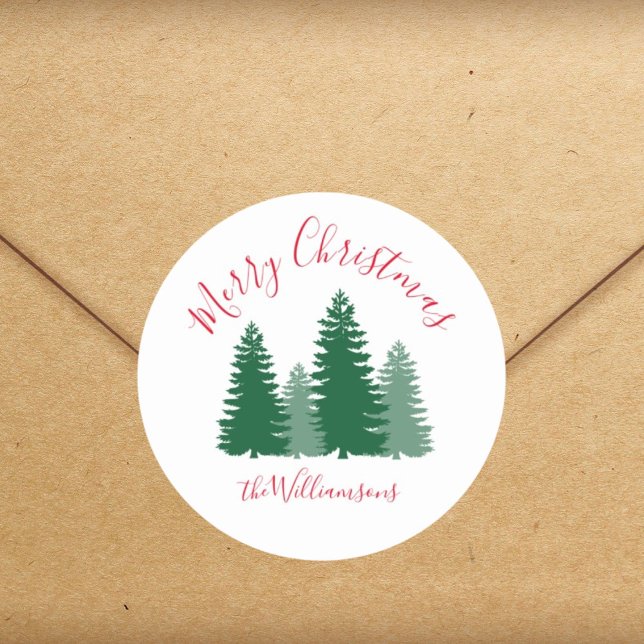 Merry Christmas Elegant Pine Custom Gift  Classic Round Sticker (Creator Uploaded)
