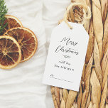 Merry Christmas Elegant Pine & Family Name Gift Tags<br><div class="desc">A festive Christmas gift tag personalised with your family name. The front of this tag features 'Merry Christmas' in elegant script calligraphy. There is a delicate pine sprig curved below. Underneath, your family name is signed 'with love'. The back of the tags features a hand-painted watercolor pattern of botanical greenery,...</div>