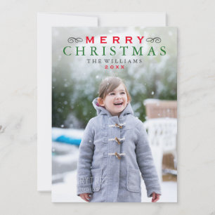 Merry Christmas Elegant Red and Green Photo Holiday Card
