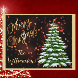 Merry Christmas Elegant Red Bokeh Photos Tree FLAT Holiday Card