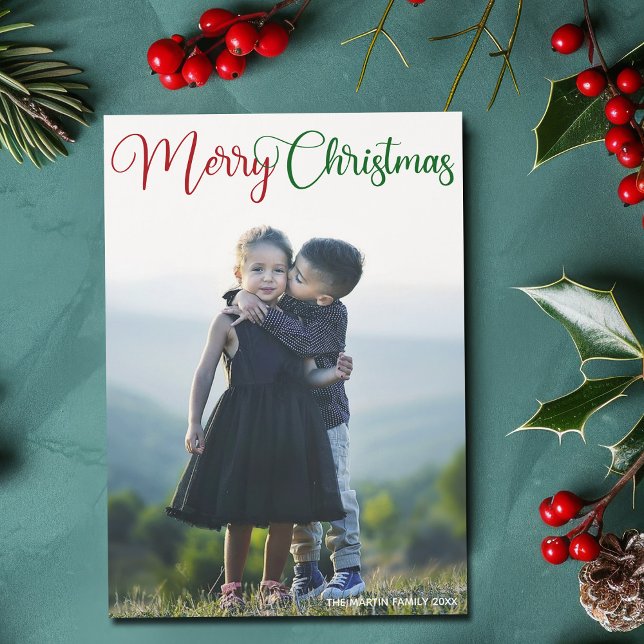 Merry Christmas Elegant Red Green Photo Magnet (Creator Uploaded)