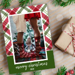 Merry Christmas Elegant Red Green Plaid Photo Holiday Card<br><div class="desc">Send your warmest holiday greetings with our Merry Christmas Elegant Red Green Tartan Plaid Photo holiday card. Featuring a classic red and green plaid design, this card is perfect for couples or families looking for a traditional yet stylish way to spread holiday cheer. Simply add your favourite photo to create...</div>