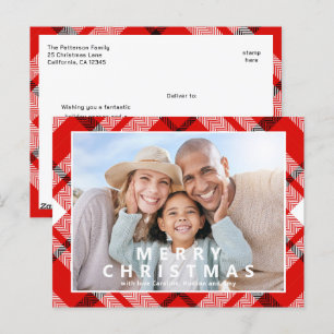 Merry Christmas Elegant Red Plaid Photo Holiday Postcard
