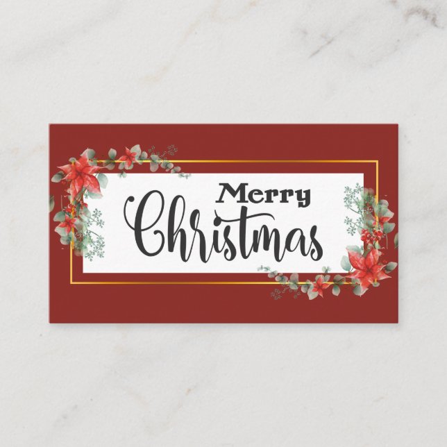 Merry Christmas Elegant Red Poinsettia Floral Business Card (Front)