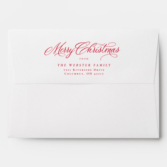 Merry Christmas elegant red script holiday Envelope (Back (Top Flap))