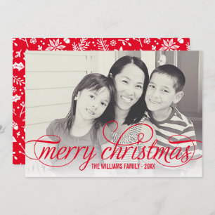 Merry Christmas Elegant Red Script Photo Overlay Holiday Card