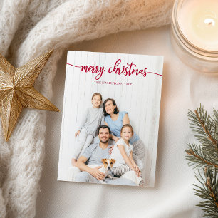 Merry Christmas Elegant Red Script Unique Photo Postcard
