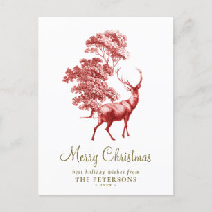 Merry Christmas Elegant Red Vintage Deer  Postcard