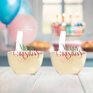 Merry Christmas Elegant Retro Typography Stemless Wine Glass