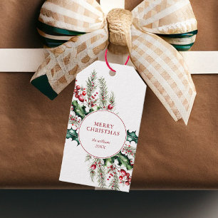 Merry Christmas Elegant Rustic Holiday Floral Gift Tags